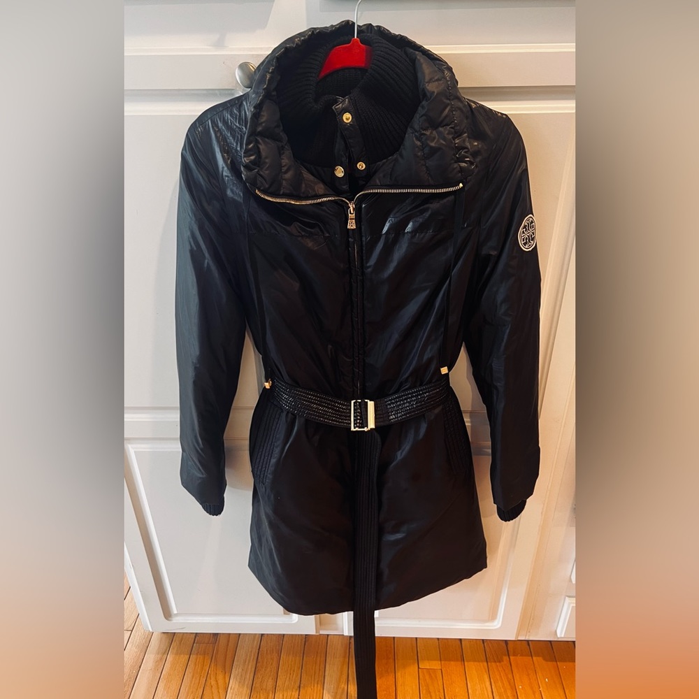 Tory Burch belted down jacket, black, size 2, very good condition